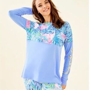 Lilly Pulitzer Finn Top Long Sleeve Cotton Blend Multi Sink or Swim SZ XL